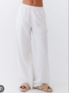 Forever 21 White Wide Leg Drawstring Pants - Relaxed Fit